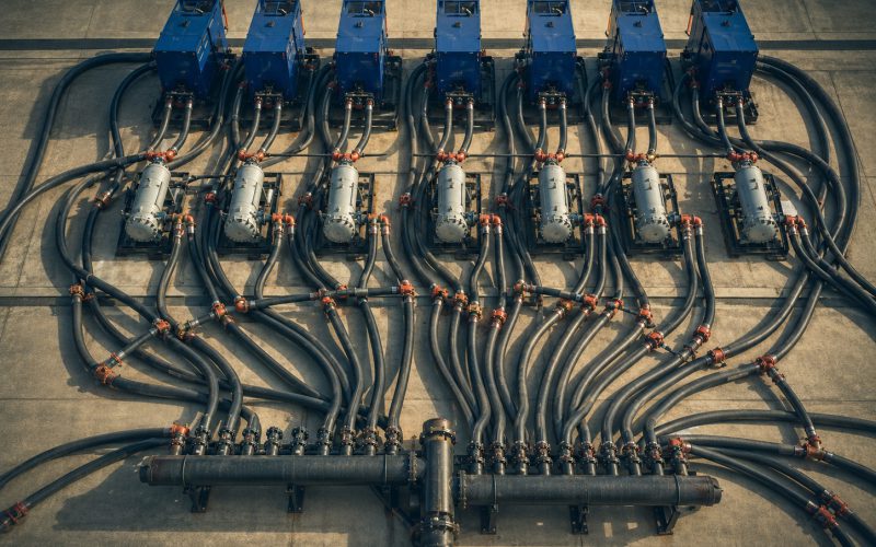 Bank of pumps manifolded together with hoses for a high-velocity cooling loop flush