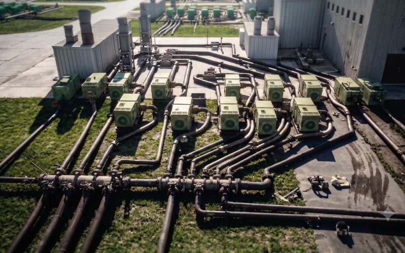 Manifolded Patriot pump packages tied into temporary flush piping at a data center site