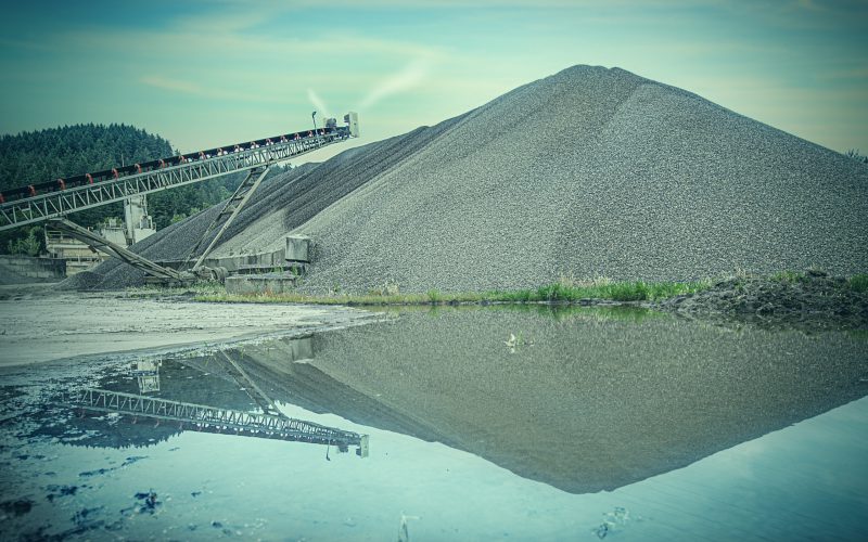 Aggregate stockpile reflected in still process water