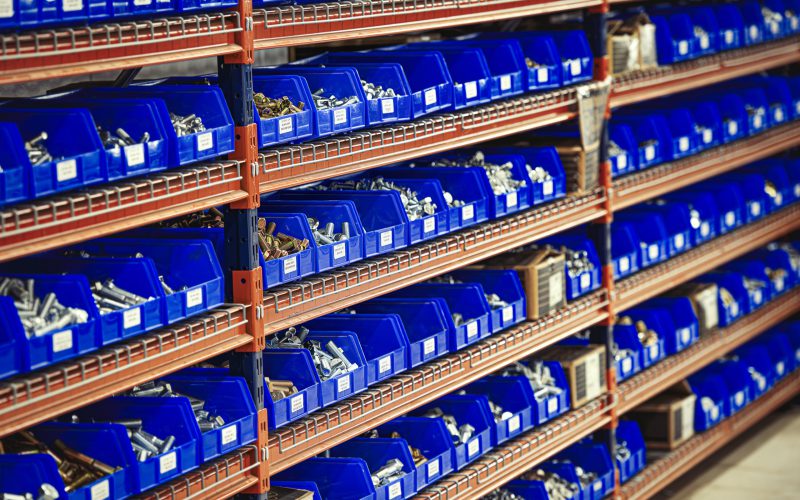 Organized parts bins and hardware wall at the Patriot facility