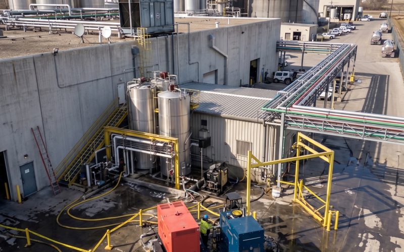 Patriot pump packages staged at a petrochemical plant