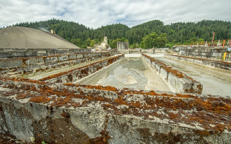 Wide view of settling basins at a water treatment operation