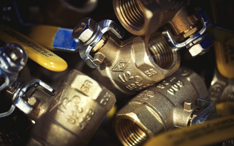 Brass ball valves, close up