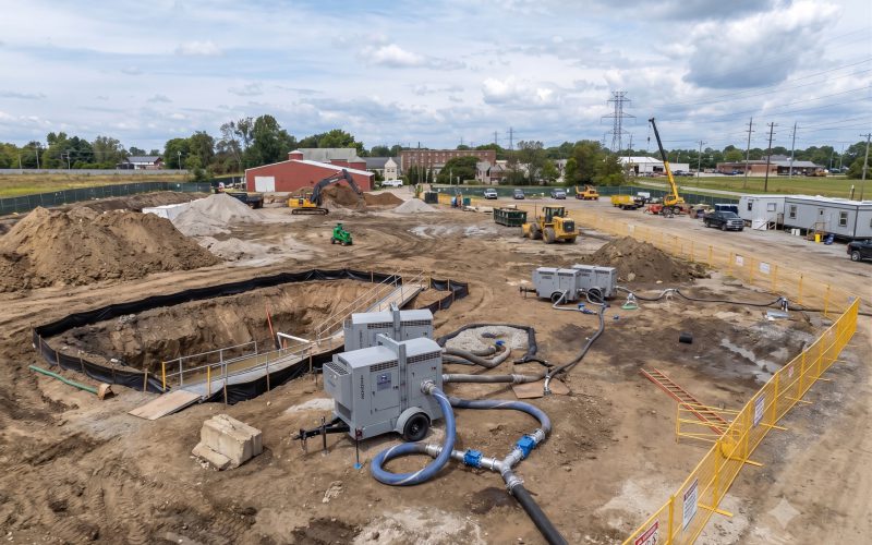 Construction and industrial site with pump packages in service